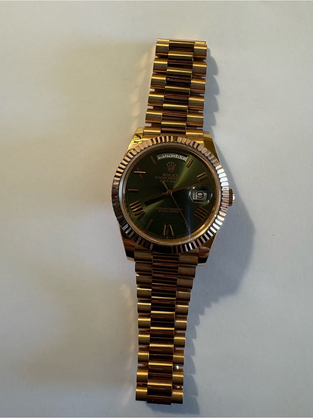 Rolex Gold Watch with Green Dial custom replica rose gold professionally plated